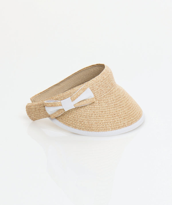 Claudia - Visor de soleil de paille blanche naturelle avec arc