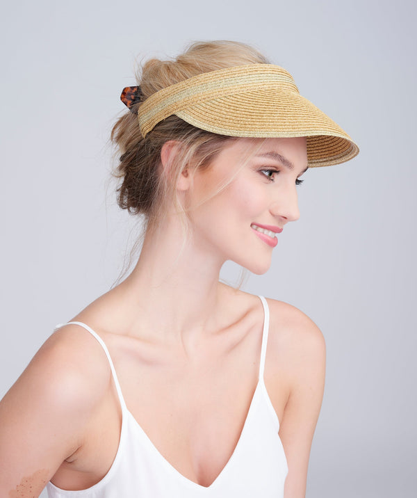 Visor de paille naturelle métallique naturelle/or avec bande élastique