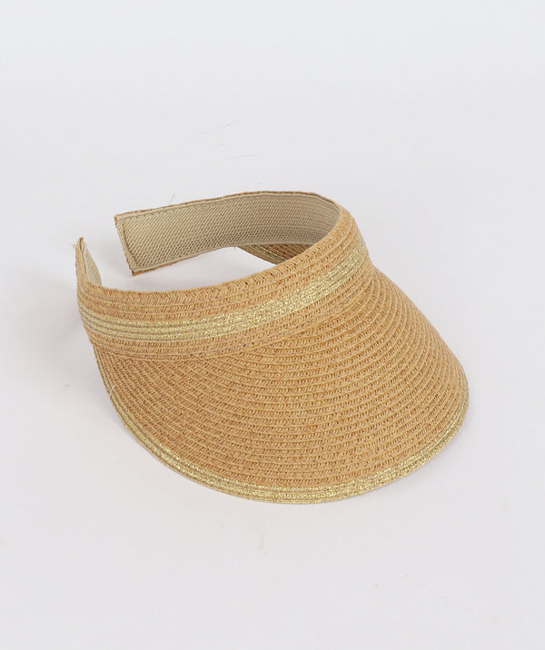 Visor de paille naturelle métallique naturelle/or avec bande élastique
