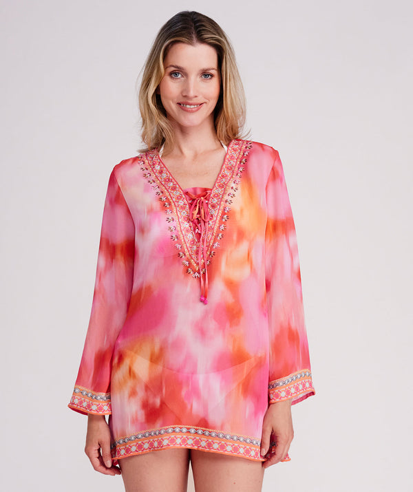 Contessa - Saída de praia embelezada rosa choque