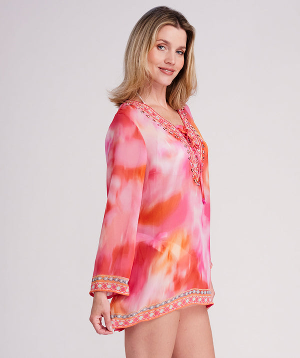 Contessa - Saída de praia embelezada rosa choque