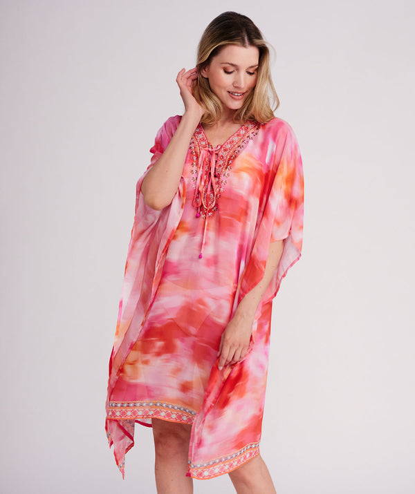 Contessa - Hot Pink Embellished Beach Kaftan