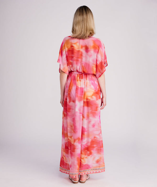 Contessa - Vestido largo de playa con adornos en rosa fuerte