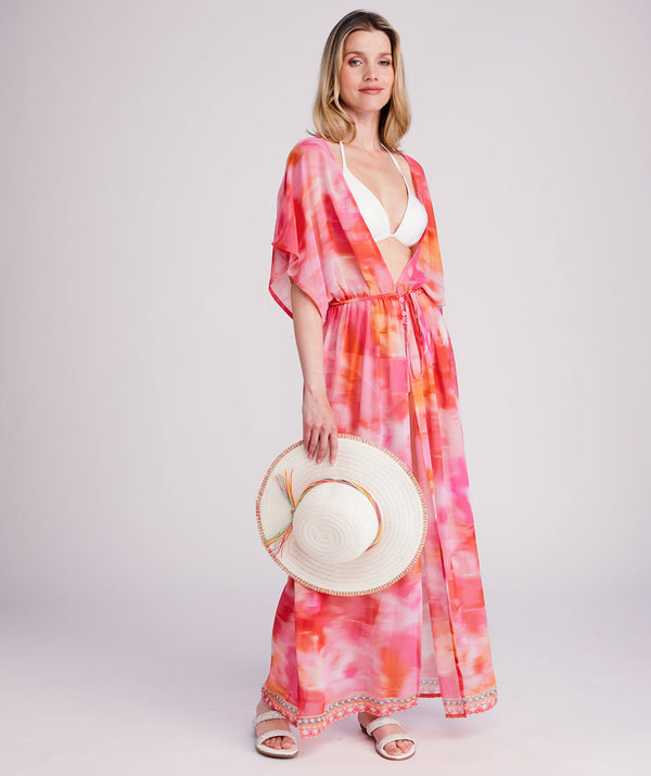 Contessa - Vestido largo de playa con adornos en rosa fuerte