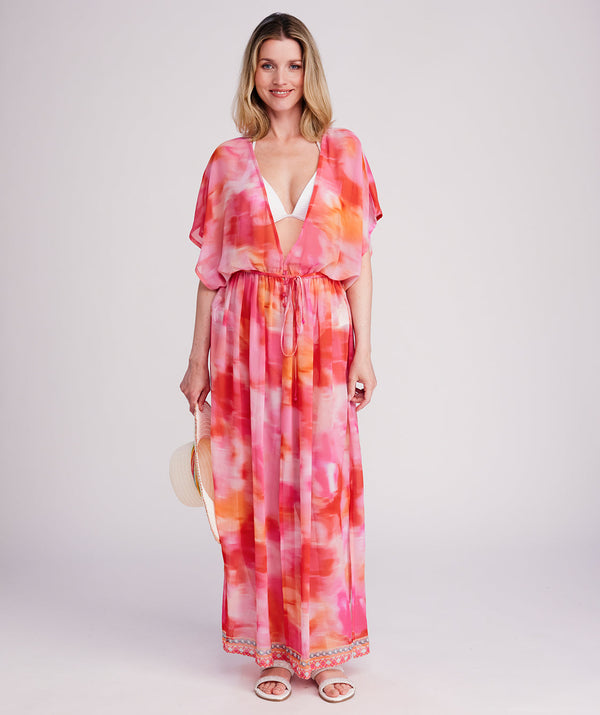 Contessa - Vestido largo de playa con adornos en rosa fuerte