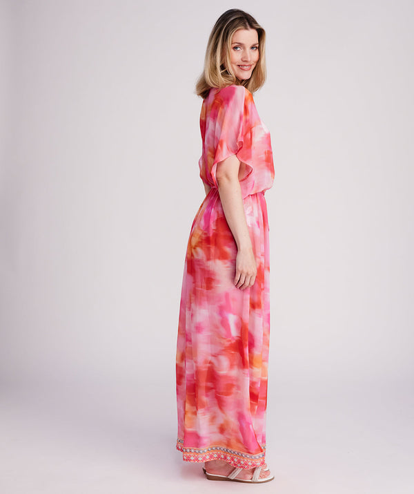 Contessa - Vestido largo de playa con adornos en rosa fuerte