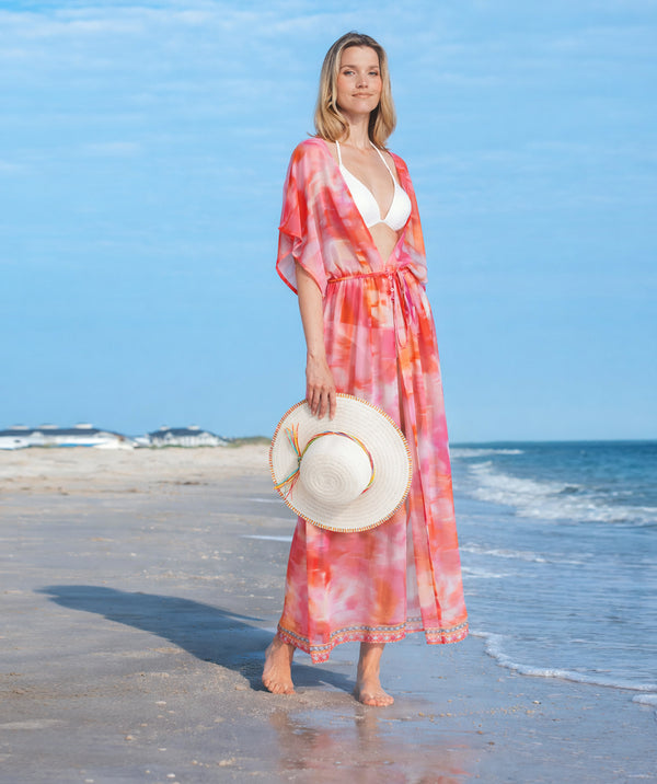 Contessa - Vestido largo de playa con adornos en rosa fuerte