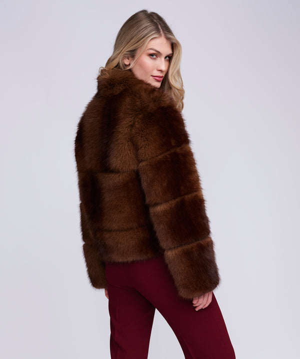 Corine - Deep Chocolate Cropped Faux fur Coat