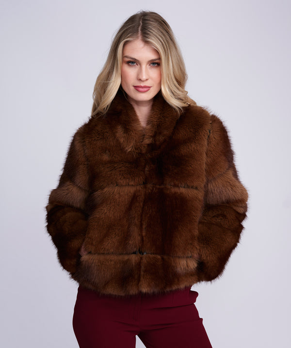 Corine - Deep Chocolate Cropped Faux fur Coat