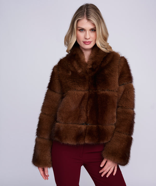 Corine - Deep Chocolate Cropped Faux fur Coat