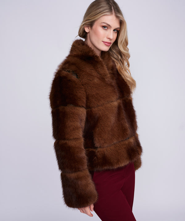 Corine - Deep Chocolate Cropped Faux fur Coat
