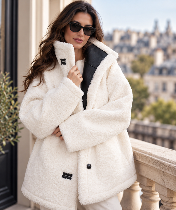 Cosette - Manteau en fausse peau de mouton blanc