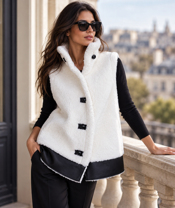 Cosette - Manteau croisé en fausse peau de mouton