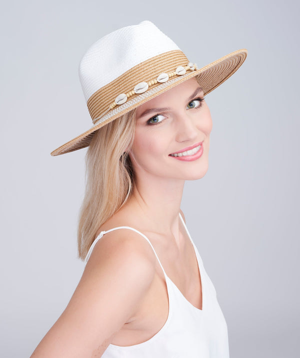 Costello - Chapeau de fedora de paille naturelle avec coquilles