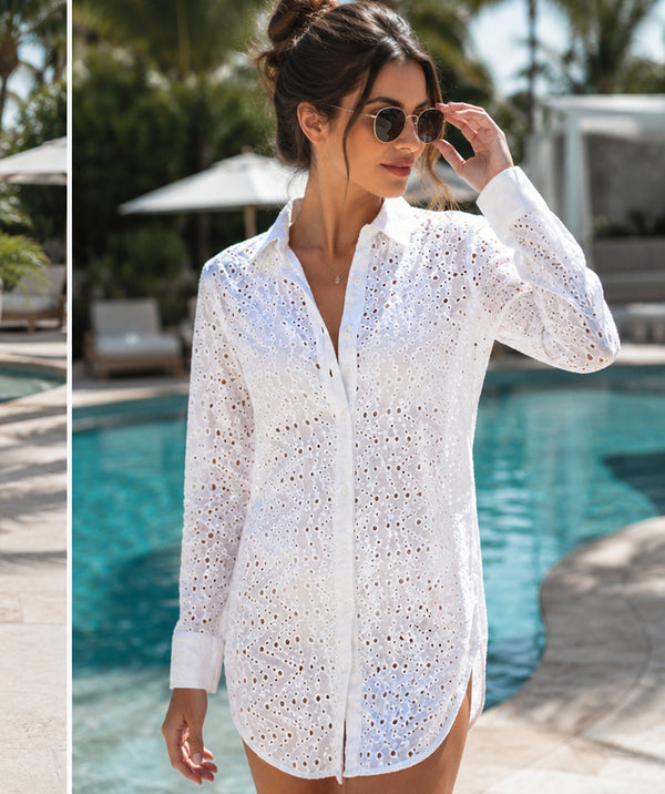 Estrella - Camisa de playa con estampado de estrellas de mar rosa intenso