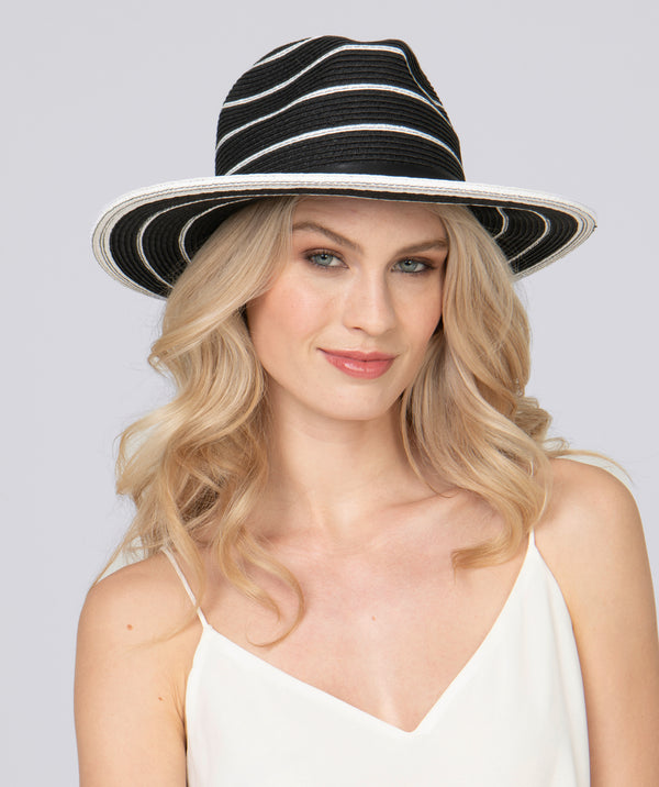 Black and White Striped Sun Protection Fedora Hat