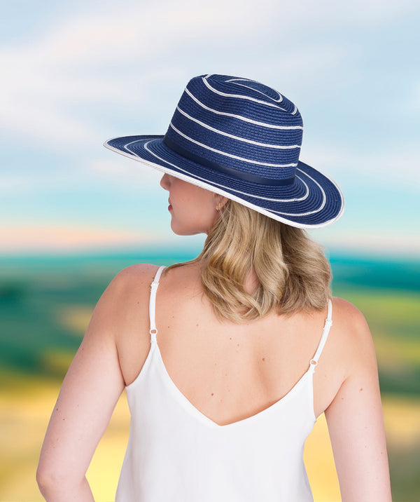 Cruise - Navy and White Stripe Straw Fedora