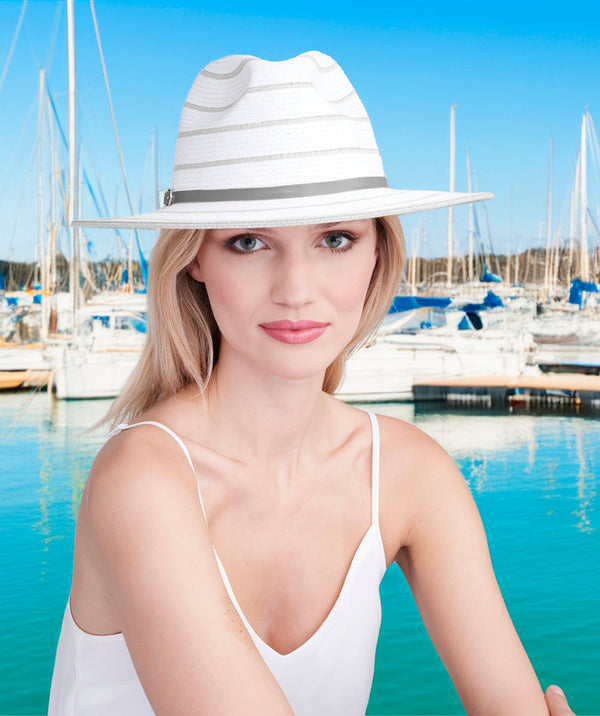 Cruise - wit zilver gestreepte stro fedora