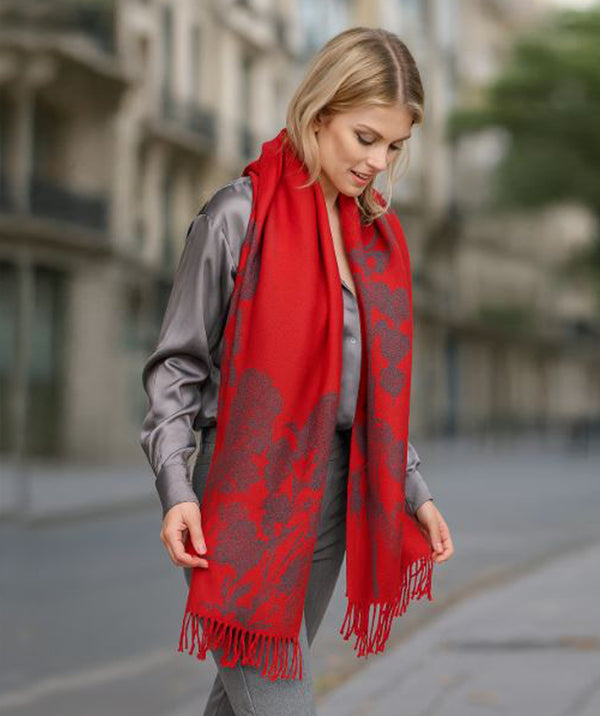 Daniella - Rotblatt Pashmina mit verdrehten Randflächen