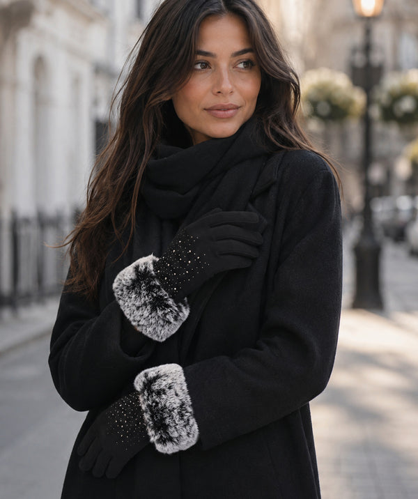 Damson - Guantes de gamuza sintética con diamantes