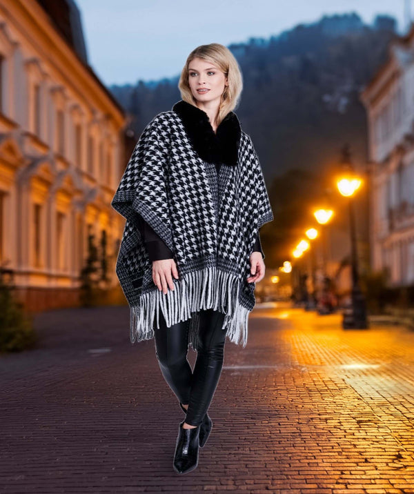 Dante - Emballage à franges de poulet noir/blanc avec collier en fausse fourrure