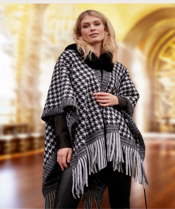 Dante - Emballage à franges de poulet noir/blanc avec collier en fausse fourrure