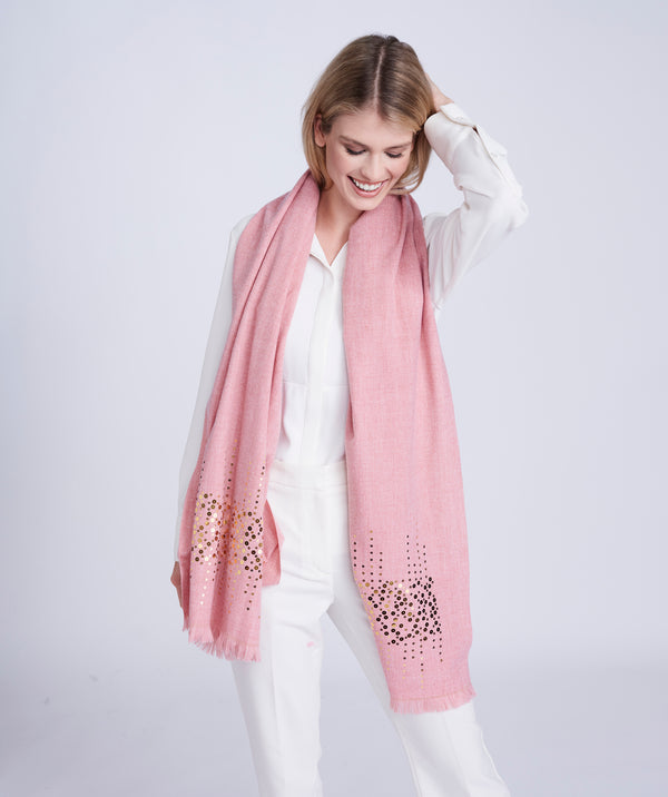 Pink Oversized Scarf with Gold Sequin Embellishment