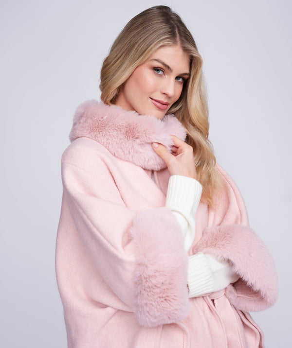 Dawn - Blush Pink Cape with Faux Fur Trim