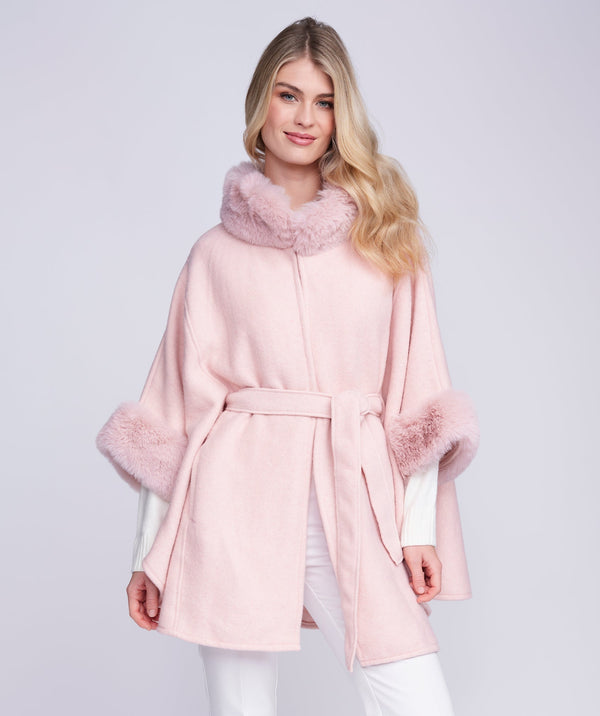 Dawn - Blush Pink Cape with Faux Fur Trim