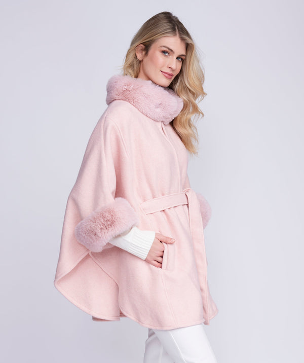 Dawn - Blush Pink Cape with Faux Fur Trim