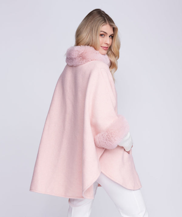 Dawn - Blush Pink Cape with Faux Fur Trim