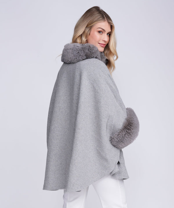 Dawn - Silver Grey Cape with Faux Fur Trim