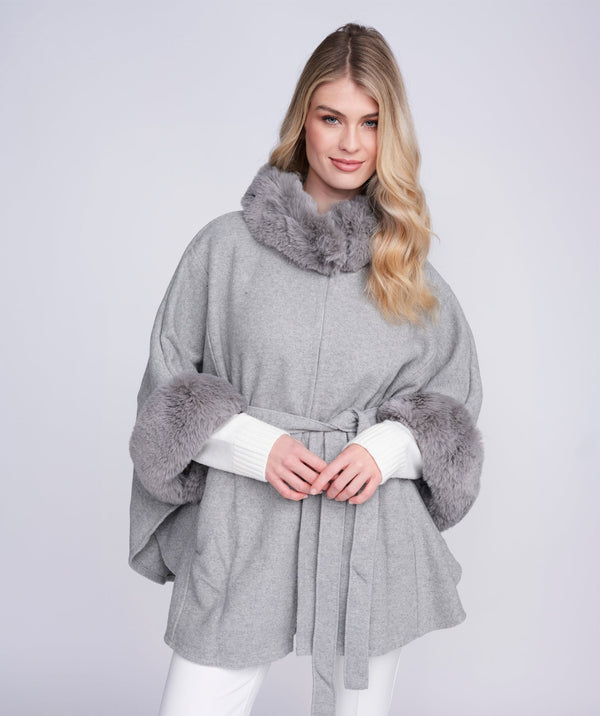 Dawn - Silver Grey Cape with Faux Fur Trim