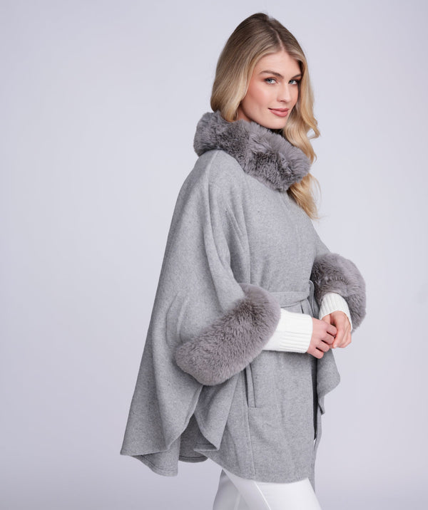 Dawn - Silver Grey Cape with Faux Fur Trim