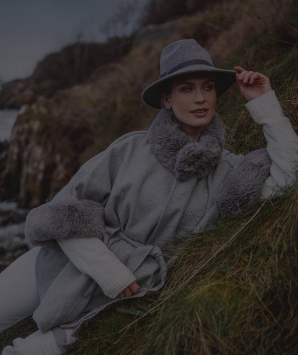 Dawn - Silver Grey Cape with Faux Fur Trim