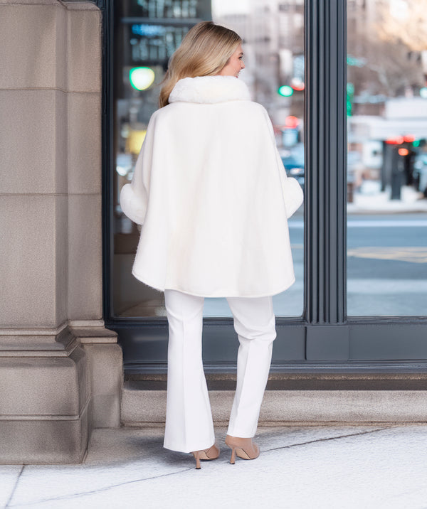 Dawn - Almond Cape with Faux Fur Trim