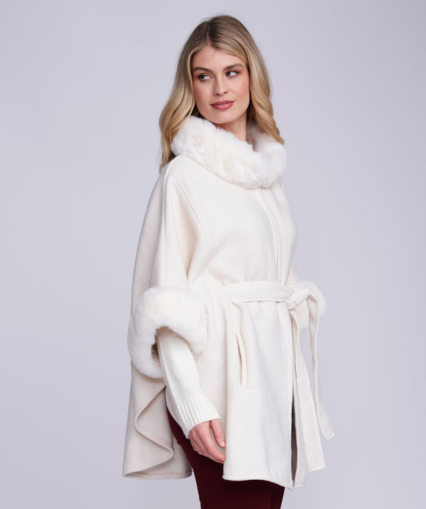 Dawn - Almond Cape with Faux Fur Trim