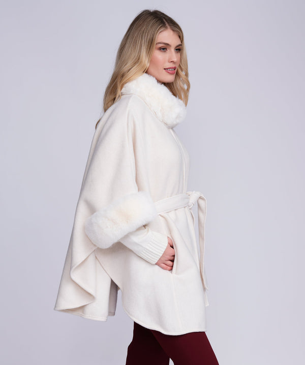 Dawn - Almond Cape with Faux Fur Trim