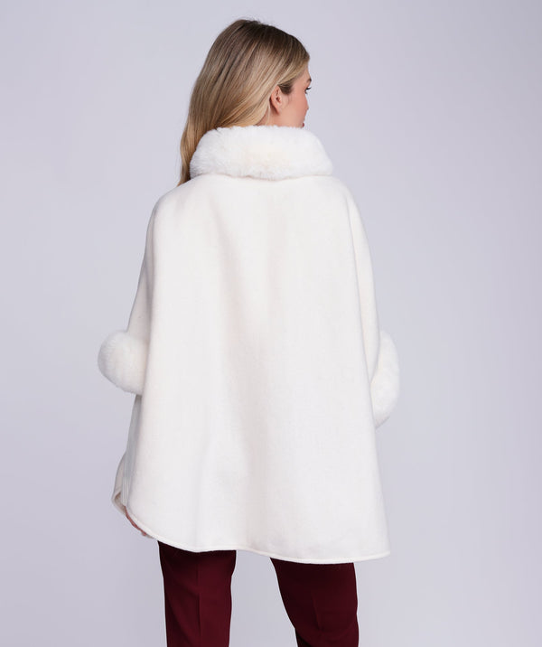 Dawn - Almond Cape with Faux Fur Trim