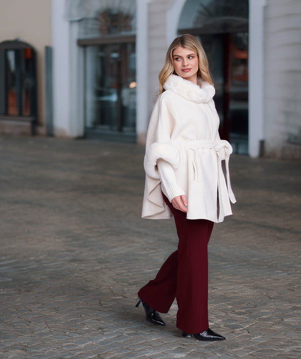 Dawn - Almond Cape with Faux Fur Trim