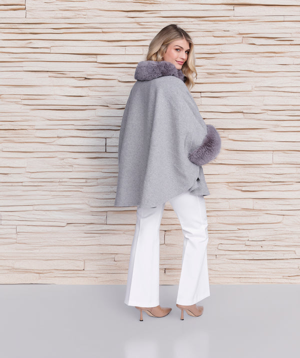 Dawn - Silver Grey Cape with Faux Fur Trim