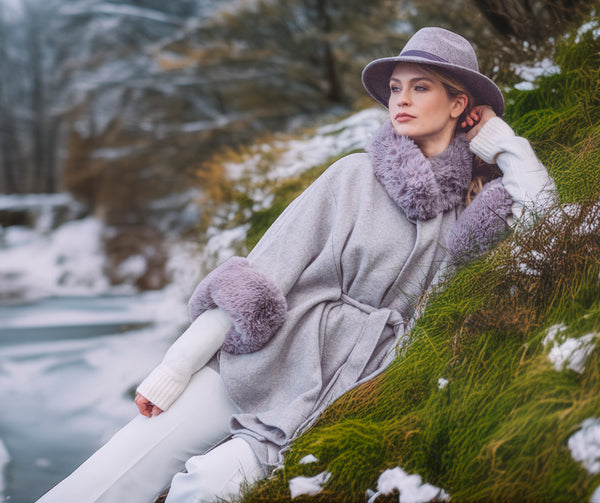 Dawn - Silver Grey Cape with Faux Fur Trim