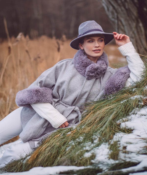 Dawn - Silver Grey Cape with Faux Fur Trim