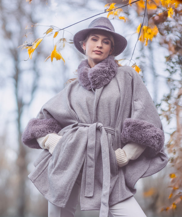 Dawn - Silver Grey Cape with Faux Fur Trim