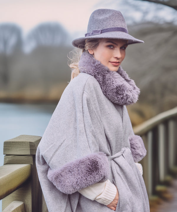 Dawn - Silver Grey Cape with Faux Fur Trim