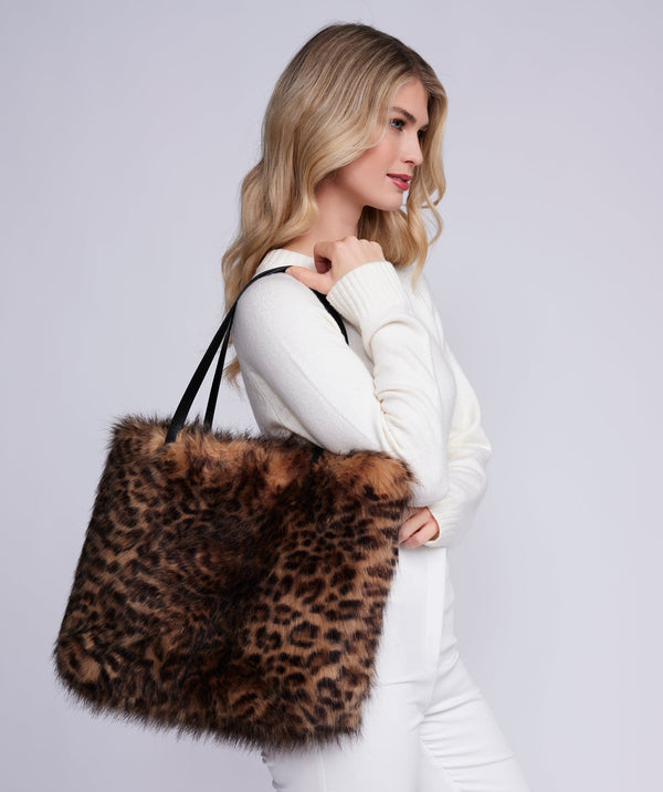 Delevigne - Leopard Print  Faux Fur Tote Bag