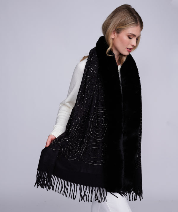 Destiny - Faux Fur Trim Winter Shawl