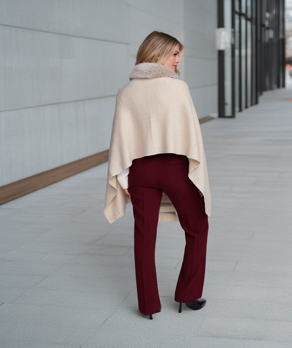 Destiny - Beige Lurex Thread Wrap with Faux Fur Trim