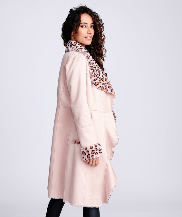 Dusty Pink Faux Suede Longline Coat