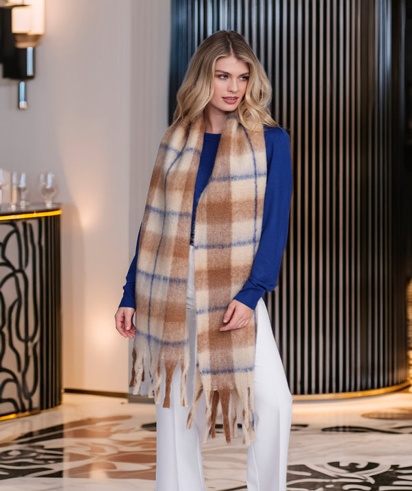 Dixie - Beige Check Buff de invierno de gran tamaño